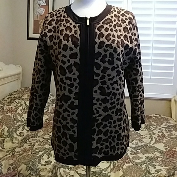 JONES NEW YORK Animal Print Zippered Cardigan